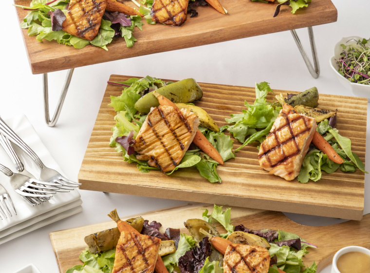 charred salmon display